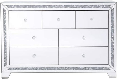 Elegant Decor 47 in. Silver Crystal Mirrored 7 Drawer Cabinet