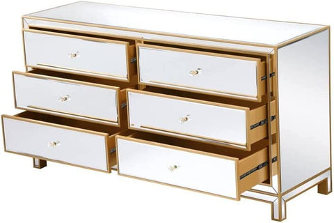 Elegant Decor Dresser 6 Drawers 60In. W X 18In. D X 32In. H in Gold
