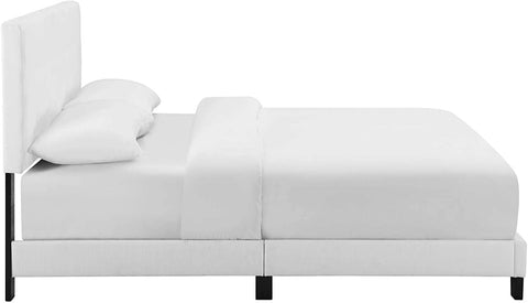 Oakestry Melanie Tufted Fabric Upholstered King Platform Bed in White