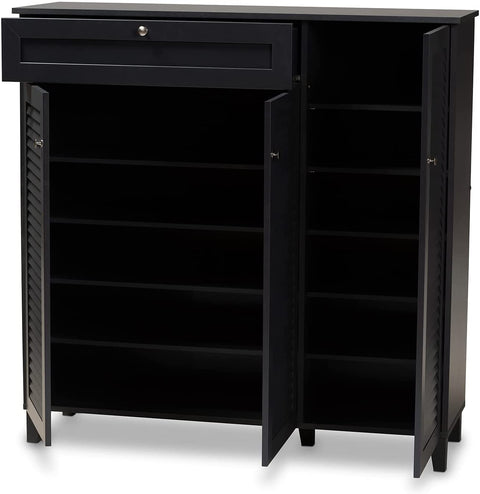 Oakestry Coolidge Modern and Contemporary Dark Grey Finished 11-Shelf Wood Shoe Storage Cabinet with Drawer