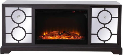 Elegant Decor 60 in. Mirrored TV Stand with Wood Fireplace Insert in Dark Walnut