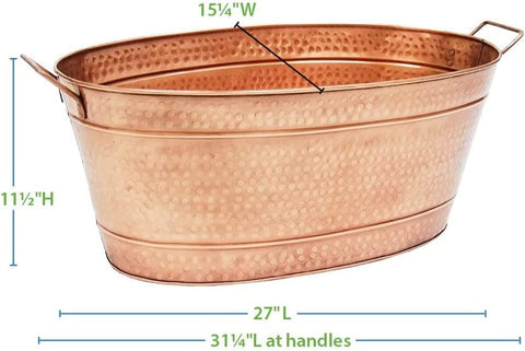 Oakestry Large Oval Copper Plated Tub for Farmhouse Decor Wine Chiller or Beer Bucket for Drinks or Planter Bucket with Handles, Copper