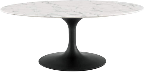Oakestry Lippa Mid-Century Modern 42&#34; Oval Artificial Marble Coffee Table in Black White