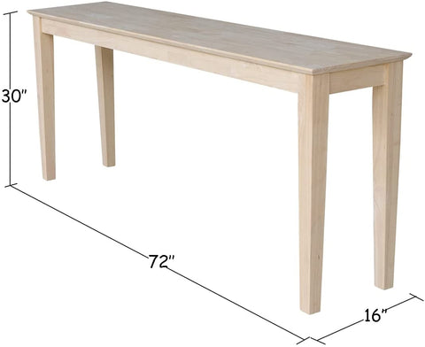 Oakestry Shaker Console Table - Extended Length-72&#34;, Unfinished