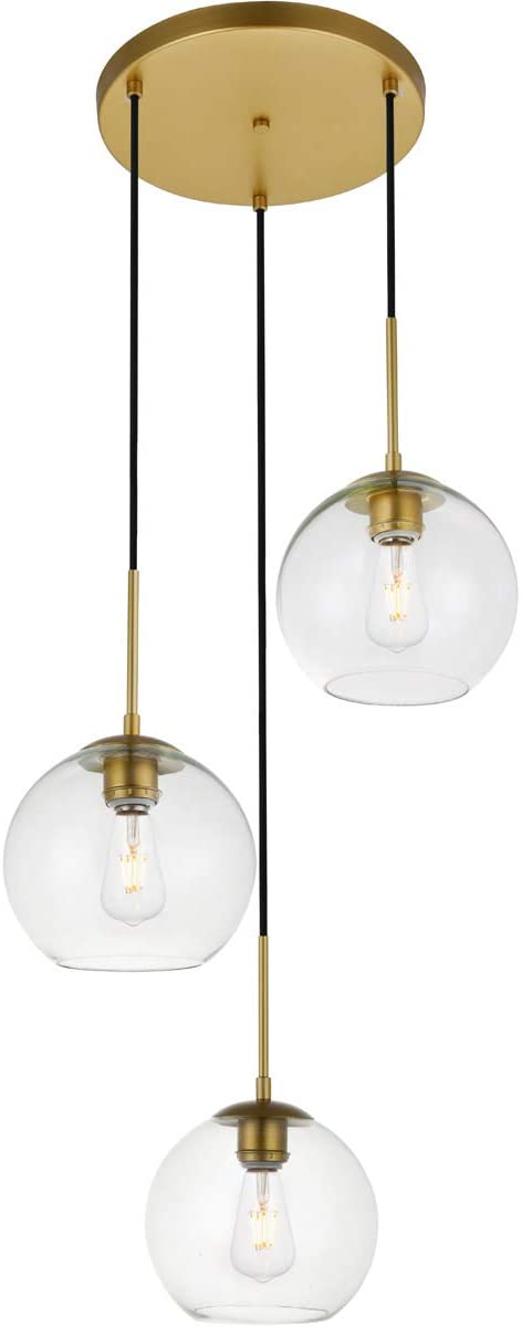Oakestry Baxter 3 Lights Brass Pendant with Clear Glass