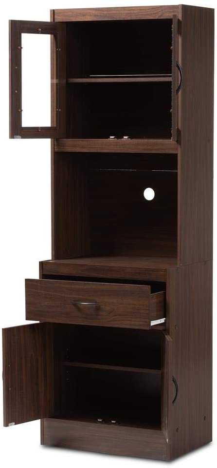 Oakestry Laurana Modern and Contemporary Dark Walnut Kitchen Cabinet and Hutch