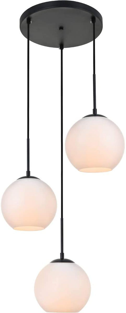 Oakestry Baxter 3 Lights Black Pendant with Frosted White Glass