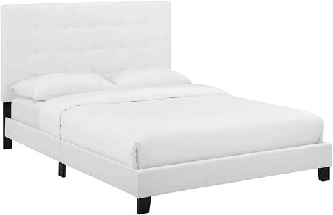 Oakestry Melanie Tufted Fabric Upholstered King Platform Bed in White