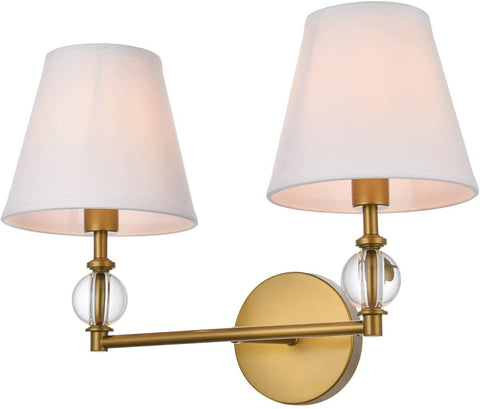 Oakestry Bethany 2 Lights Bath Sconce in Brass with White Fabric Shade