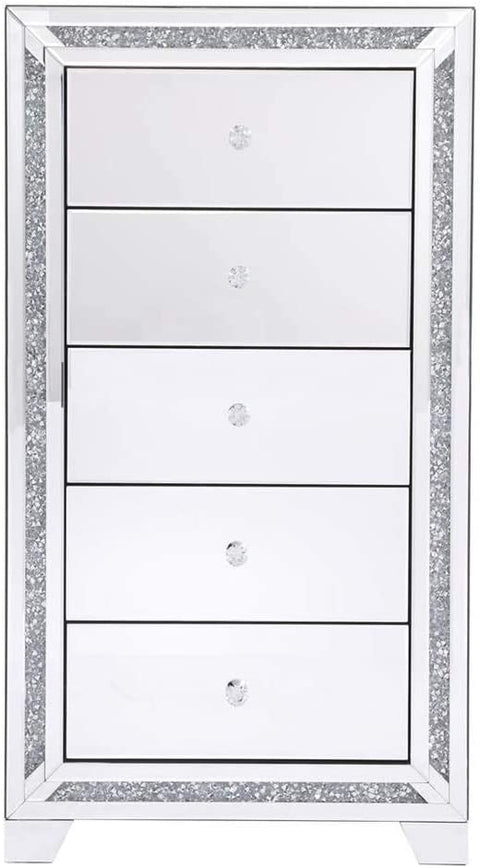 Elegant Decor 25.5 in. Crystal Mirrored 5 Drawer Cabinet