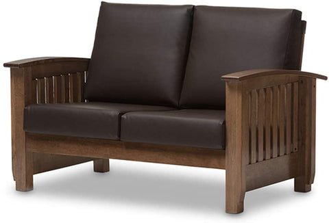 Oakestry Charlotte Modern Classic Mission Style 2-Seater Loveseat Dark Brown/Walnut Brown/Contemporary