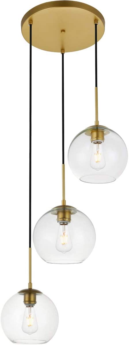 Oakestry Baxter 3 Lights Brass Pendant with Clear Glass