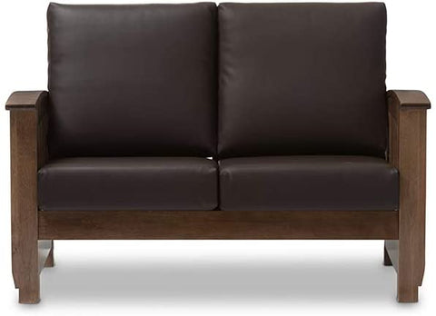 Oakestry Charlotte Modern Classic Mission Style 2-Seater Loveseat Dark Brown/Walnut Brown/Contemporary