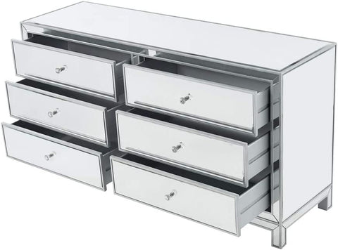 Elegant Decor Dresser 6 Drawers 60in. W x 18in. D x 32in. H in Antique Silver Paint