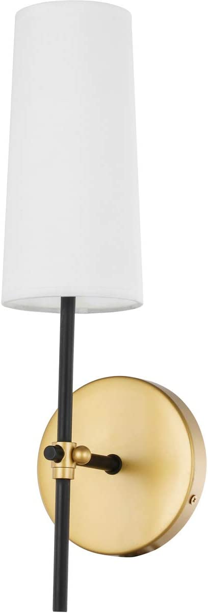 Living District Mel 1 Light Brass and Black and White Shade Wall Sconce