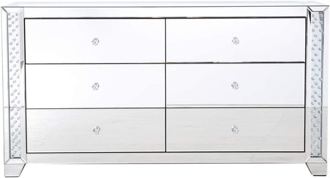 Elegant Decor 60 in Clear Crystal Mirrored six Drawer Cabinet