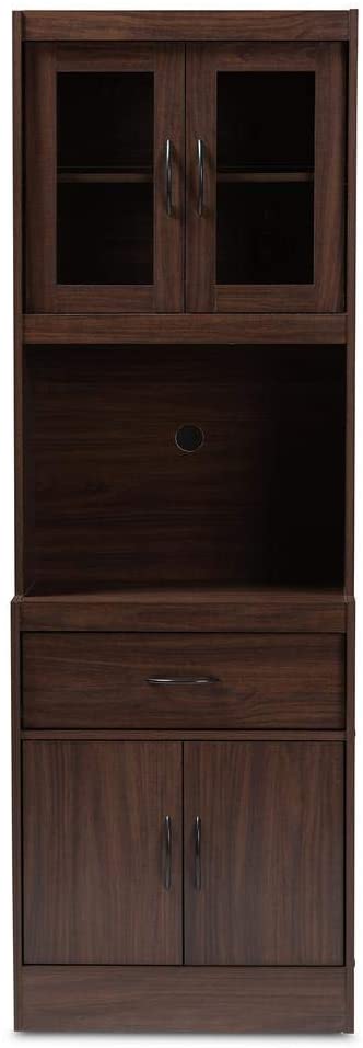 Oakestry Laurana Modern and Contemporary Dark Walnut Kitchen Cabinet and Hutch