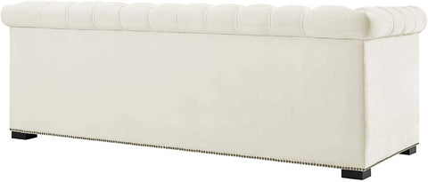 Oakestry Heritage Tufted Performance Velvet Upholstered Chesterfield Sofa with Nailhead Trim in Ivory