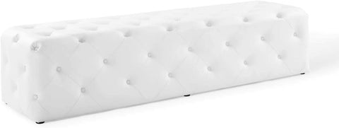 Oakestry Amour Tufted Vegan Leather Large Upholstered Ottoman in White, Square