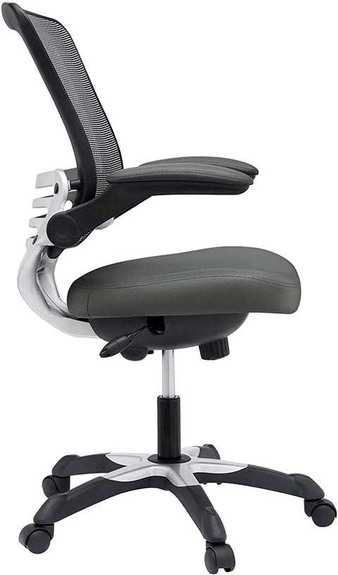 Oakestry Edge Mesh Back and White Vinyl Seat Office Chair With Flip-Up Arms - Computer Desks in Gray