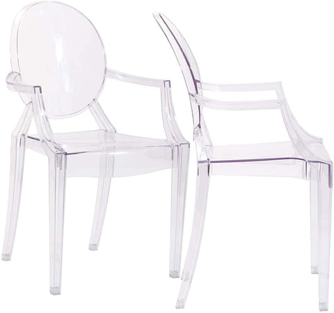 Oakestry Casper Modern Acrylic Stacking Two Dining Armchairs in Clear