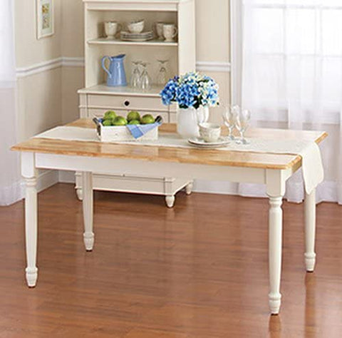 White Dining Room Set with Bench. This Country Style Dining Table and Chairs Set for 6 Is Solid Oak Wood Quality Construction. A Traditional Dining Table Set Inspired By the Farmhouse Antique Furniture Look.