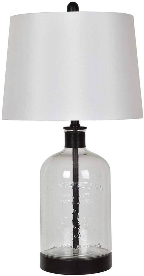 Oakestry Bailey 26.5&#34; Clear Glass and Black Metal Jar Style Table Lamp for Living Room, Bedroom and Home Office