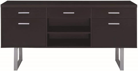 Oakestry Oakestry Glavan Contemporary Cappuccino Credenza with Metal Sled Legs, 60 W x 16 D x 30 H, Silver