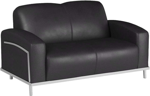 Boss Office Products CaressoftPlus Loveseat with Chrome Finish in Black