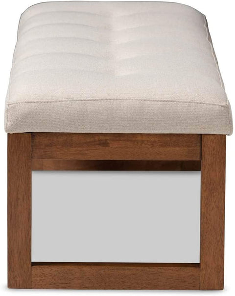 Oakestry Caramay Modern and Contemporary Light Beige Fabric Upholstered Walnut Brown Finished Wood Bench