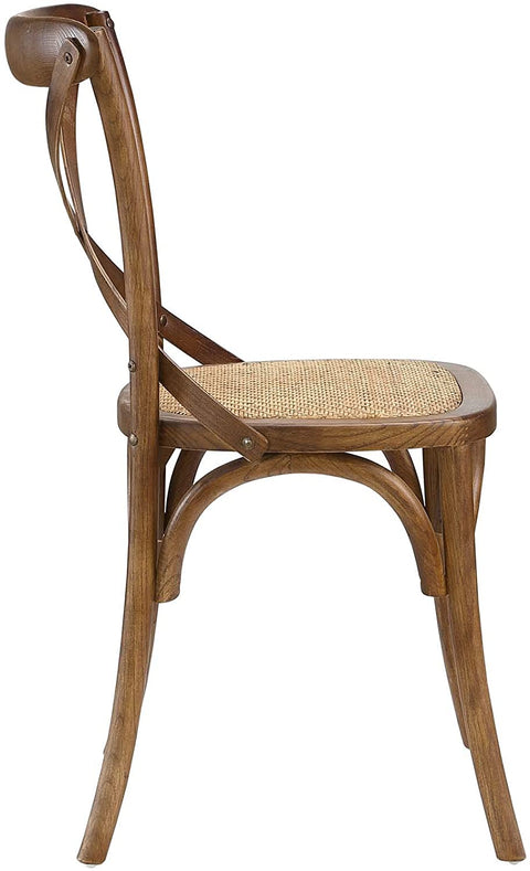 Oakestry Gear Rustic Modern Farmhouse Elm Wood Rattan Dining Chair in Walnut