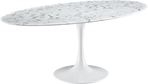 Oakestry Lippa 78&#34; Oval-Shaped Mid-Century Modern Dining Table with Artificial Marble Top and White Base