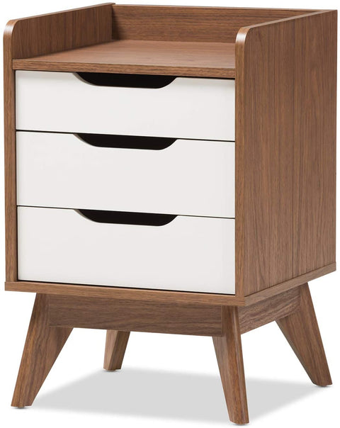 Oakestry Brighton Mid-Century Wood 3-Drawer Storage Nightstand Mid-Century/White/Walnut Brown/Particle Board/MDF with PU Paper/