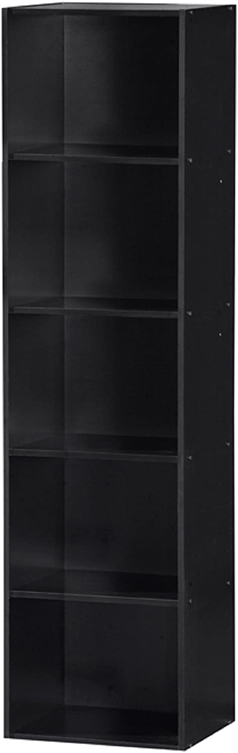 Hodedah 5-Shelf Bookcase in Black