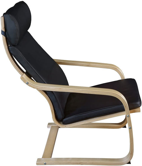 Oakestry Mia Bentwood Reclining Lounge Chair, 36&#34;, Natural/Black Vinyl