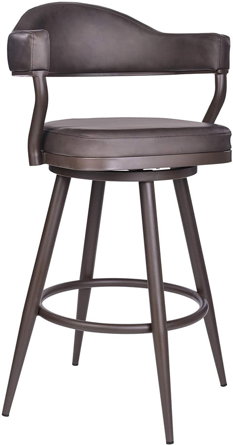 Oakestry Justin 30&#34; Bar Height Swivel Vintage Brown Faux Leather Bar Stool with Brown Metal Legs
