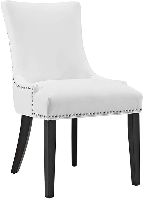 Oakestry Marquis Modern Faux Leather Upholstered Four Dining Chairs with Nailhead Trim in White