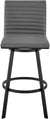 Oakestry Jermaine 26&#34; Counter Height Swivel Bar Stool in Matt Black Finish with Grey Faux Leather