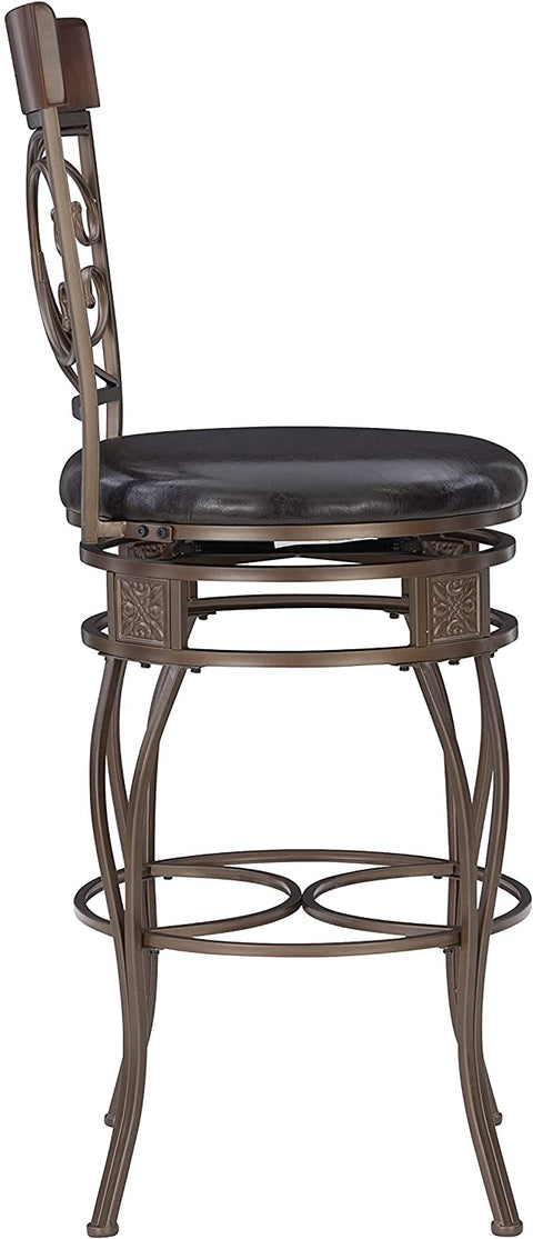Oakestry Big and Tall Back Scroll Oakestry Barstool, 19.69&#34; w x 20.87&#34; d x 47.64&#34; h, Dark Bronze/Brown