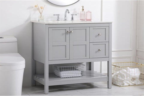 36 inch Single Bathroom Vanity in Gray with Backsplash