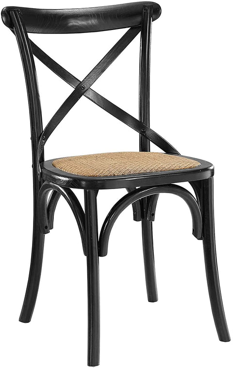 Oakestry Gear Rustic Modern Farmhouse Elm Wood Rattan Dining Chair in Black