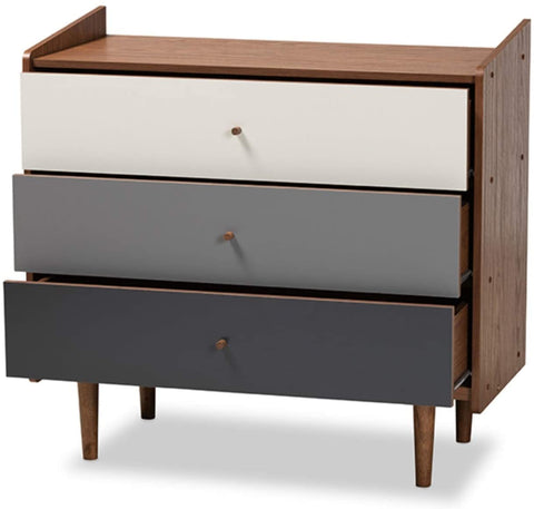 Oakestry Halden Mid-Century Modern Multicolor Walnut Brown and Grey Gradient Finished Wood 3-Drawer Chest