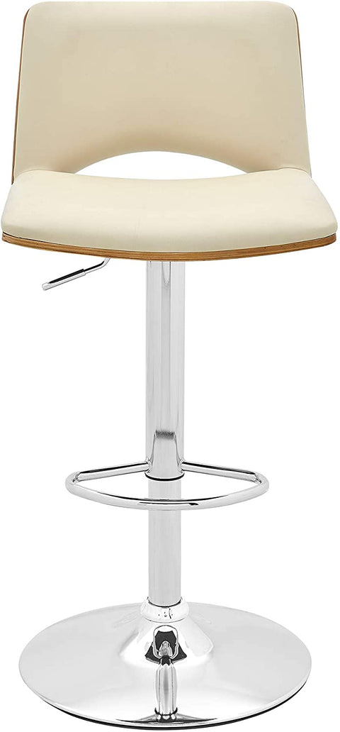 Oakestry Thierry Adjustable Swivel Cream Faux Leather with Walnut Back and Chrome Bar Stool