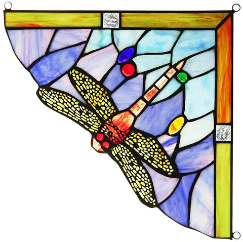 Oakestry Harmonia Dragonfly Tiffany-Glass Window Panel 10&#34; Wide