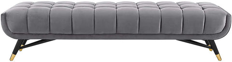 Oakestry Adept Mid-Century Modern Velvet Upholstered Tufted Accent Bench in Gray