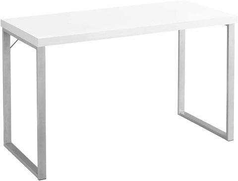 Oakestry Computer Desk - Modern Contemporary Style - Home &amp; Office Laptop Table Metal Legs - 48&#34; L (White - Silver Metal)