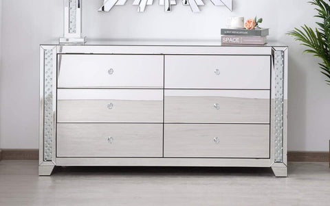 Elegant Decor 60 in Clear Crystal Mirrored six Drawer Cabinet