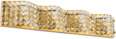 Oakestry Ollie Mid-Century Modern 4 Light Entryway and Bathroom Wall Sconce in Brass and Clear Crystals