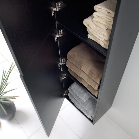 Oakestry Bath Bathroom Linen Side Cabinet with 3 Large Storage Area, Black