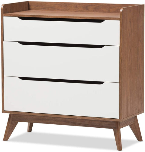 Oakestry Brighton 3-Drawer Storage Chest Mid-Century/White/Walnut Brown/Particle Board/MDF with PU Paper/